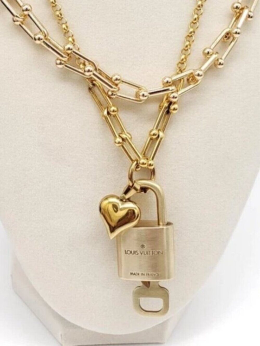 Stainless Steel Gold-Plated Necklace with Authentic Louis Vuitton Padlock - Picture 8 of 11